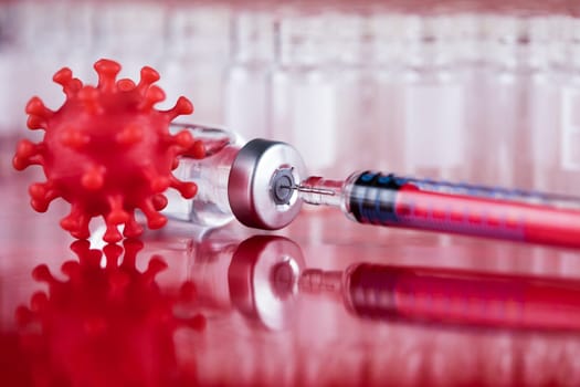 Close up medical syringe with a vaccine