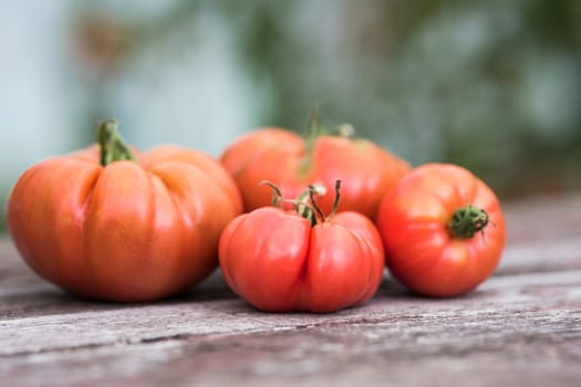 Vegetables, tomatoes on wooden desk