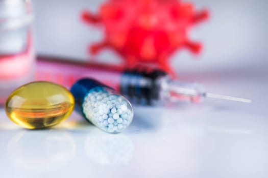Close up medical syringe with a vaccine