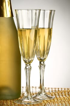 holiday card golden champagne and gift