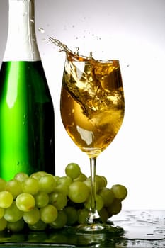 champagne grape and green bottle celebration background