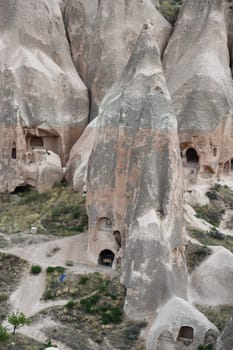 View of the multicoloured sandstone rocks, sediments in the Rose Valley in the Cappadocia, Turkey