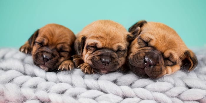 Pet, dog puppy, sleeps on a blanket