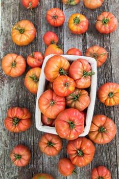 Vegetables, Tomatoes,  on desk in garden