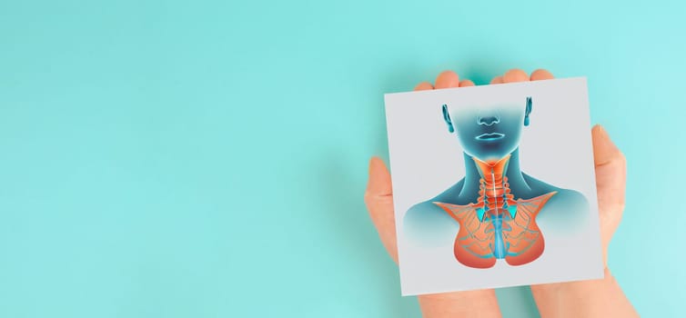 Holding thyroid organ in the hands, hyperthyroidism and hypothyroidism, health issues, cancer, hashimoto disease, thyroid generative AI