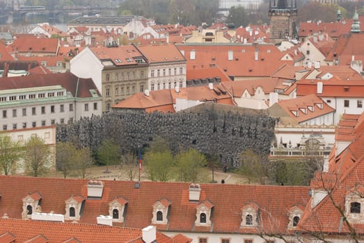 Aerial view of the historic Wallenstein Gardens in the Old Town of Prague, Czech Republic