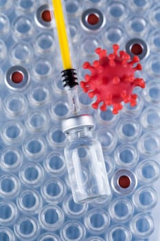 Close up medical syringe with a vaccine