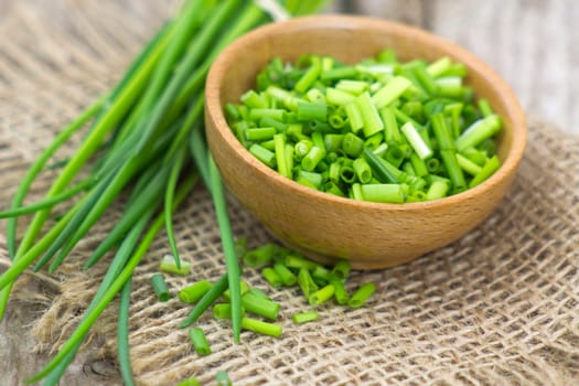 fresh chive in a bowl