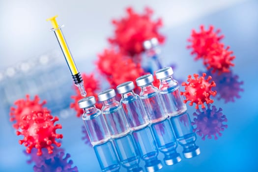 Close up medical syringe with a vaccine