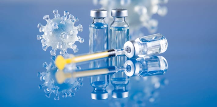 Bottles coronavirus vaccine, pandemic background