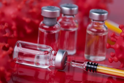 Close up medical syringe with a vaccine