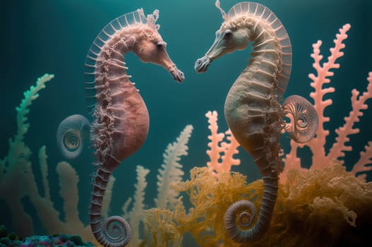 Beautiful Sea horses underwater. Generative AI