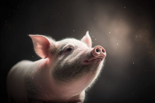 Pig in space with particle dust. Generative AI