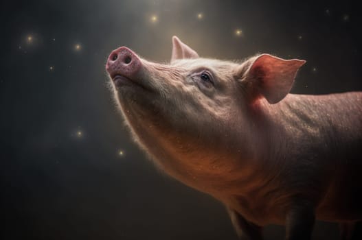 Pig in space with particle dust. Generative AI
