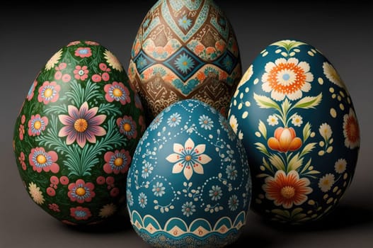 Colorful painted Easter eggs. Generative AI