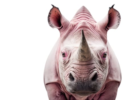 Pink rhino head isolated on white background. Generative AI