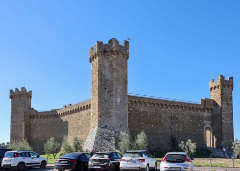 Montalcino, Italy - September 12, 2022: 14th-century fortress expanded in 1571 by Cosimo I de'Medici. Montalcino, Italy