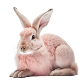 Soft pink hare head isolated on white background. Generative AI