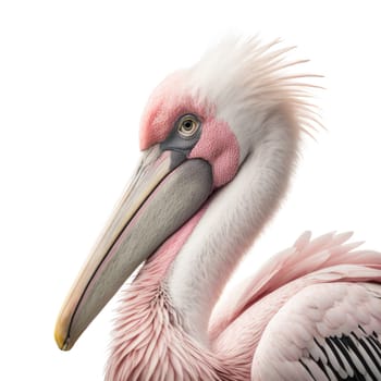 Pink pelican isolated on white background. Generative AI