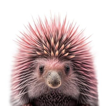 Pink porcupine isolated on white background. Generative AI