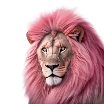 Pink lion head isolated on white background. Generative AI