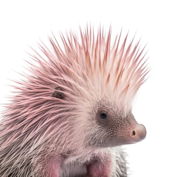 Pink porcupine isolated on white background. Generative AI