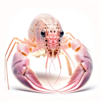 Pink lobster on white background. Generative AI