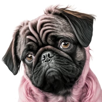 Cute pink pug head isolated on white background. Generative AI