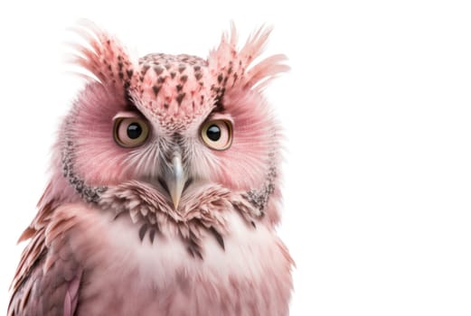 Pink owl head isolated on white background. Generative AI