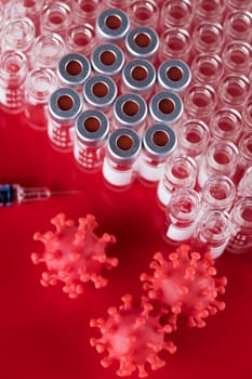 Bottles coronavirus vaccine, pandemic background