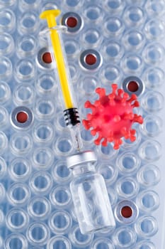 Close up medical syringe with a vaccine