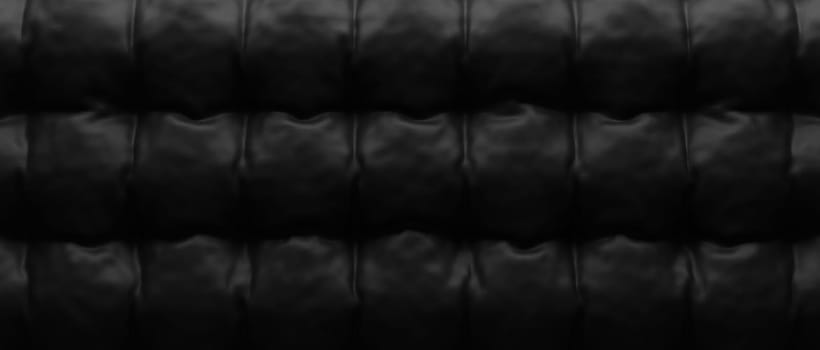 Beautiful texture of a fine black leather surface using as background or header, panorama backdrop, 3d rendering
