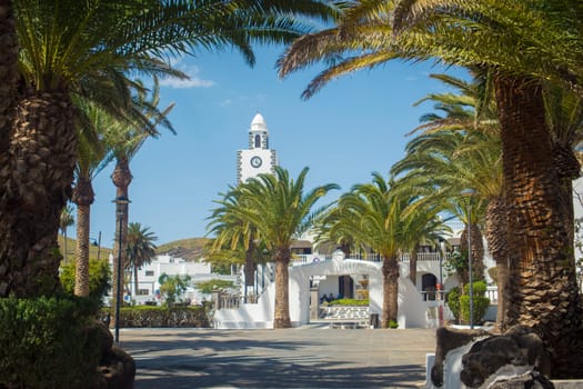 San Bartolome, Lanzarote, Spain, March 2023: View on Plaza Leon y Castillo on San Bartolome on the Canary Island of Lanzarote, Spain.