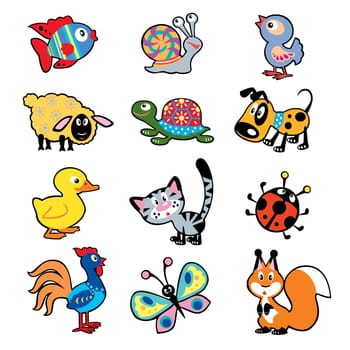 vector set of simple children pictures with animals isolated on white background,illustration for babies and little kids