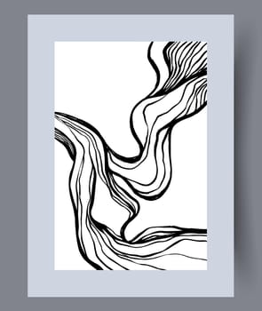 Abstract lines modern sketch wall art print. Printable minimal abstract lines poster. Contemporary decorative background with sketch. Wall artwork for interior design.