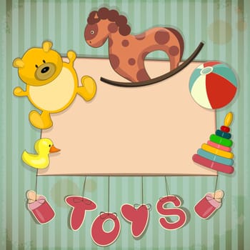 Vintage Design Toys Frame - Old Toys and place for text - Vector illustration