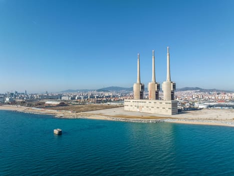 Thermal power plant in Sant Adria (Barcelona), Catalonia, Spain. Aerial view