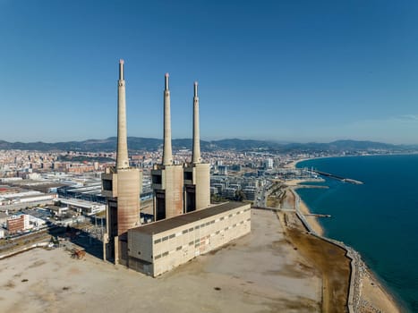 Thermal power plant in Sant Adria (Barcelona), Catalonia, Spain. Aerial view