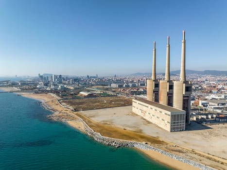 Thermal power plant in Sant Adria (Barcelona), Catalonia, Spain. Aerial view