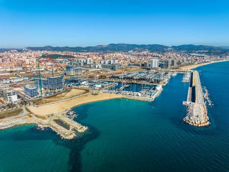 Badalona , Spain - February 22, 2023: The port of Marina de Badalona is a marina and fishing port located in the city of Badalona, province of Barcelona, Spain. Catalonia.