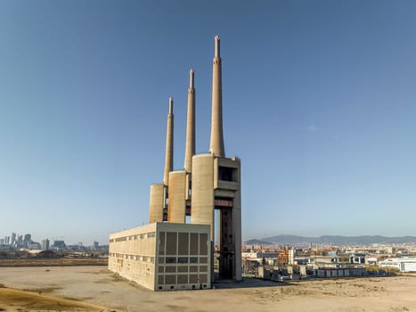 Thermal power plant in Sant Adria (Barcelona), Catalonia, Spain. Aerial view
