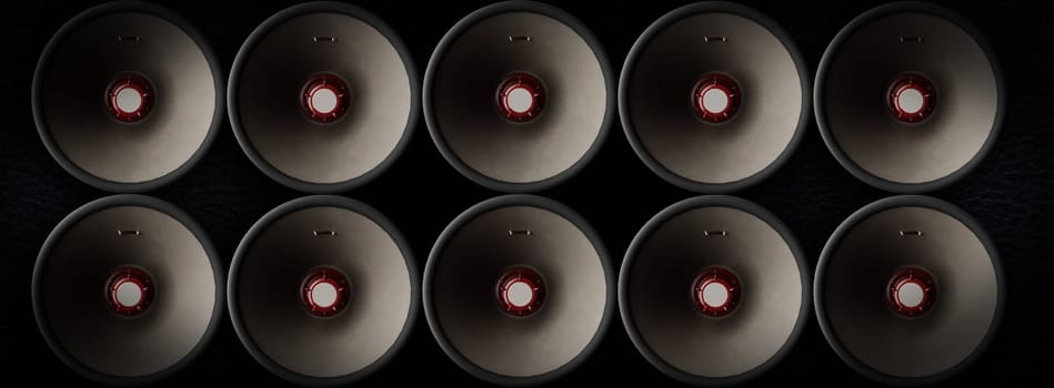 Ten loudspeaker or megaphone using as background or header, mixed media