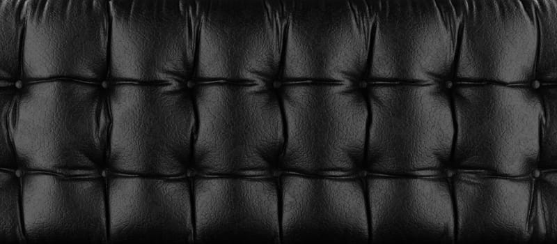 Beautiful texture of a fine black leather surface using as background or header, panorama backdrop, 3d rendering