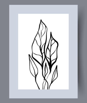Still life leaves floral plant wall art print. Contemporary decorative background with plant. Printable minimal abstract leaves poster. Wall artwork for interior design.
