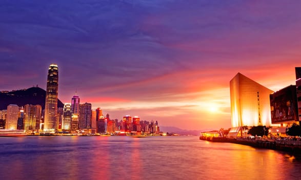 Beautiful HongKong cityscape at sunset, Hong kong city.