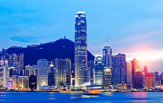 Beautiful HongKong cityscape at sunset, Hong kong city.