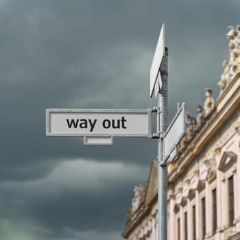 Road sign with the inscription way out for the way out of the crisis