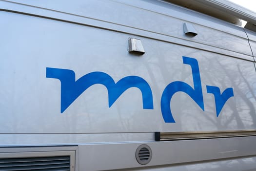 Logo of the Mitteldeutscher Rundfunk, Central German Broadcasting, mdr, on an outside broadcast van during an event