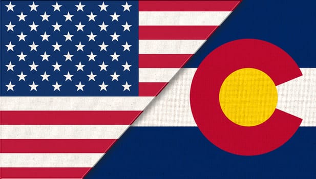 Flags of Colorado and United states of America. Flags of USA and Colorado. Political concept. American national flag. collaboration of USA and Colorado. Double flag 3d illustration