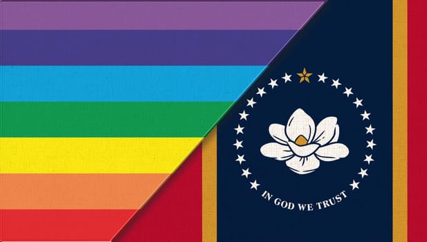 Flags of Nevada and lgbt. sexual concept. Double flag 3d illustration. Flag symbol Nevada. Flags of Nevada and sexual minorities. Two flags on surface. Symbol of sexual minorities
